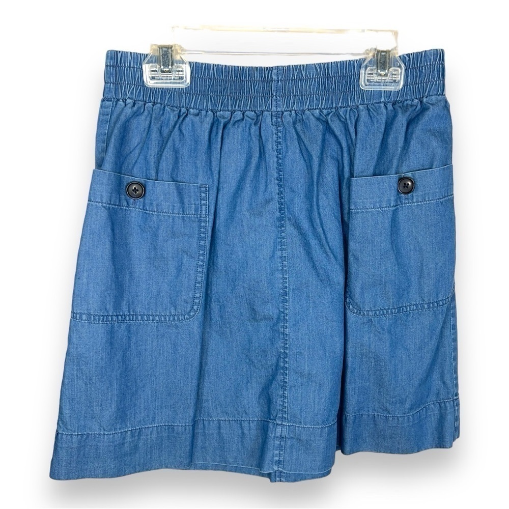 SIZE 2 J CREW BLUE COTTON SKIRT POCKETS ELASTIC WAIST PULL ON COTTON PREPPY